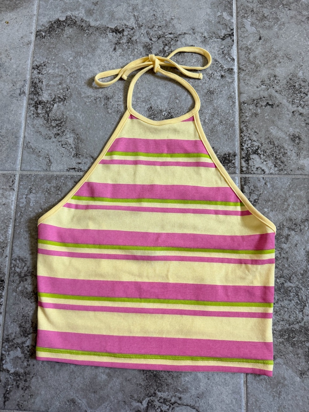 Bershka Yellow, Pink & Lime Striped Halter Crop Top